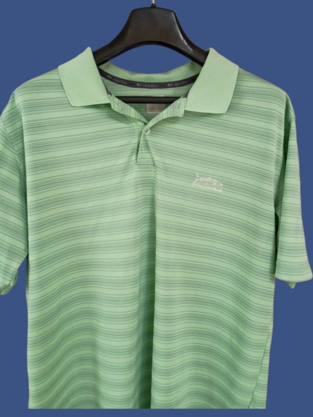 Columbia Fishing/Golf Polo Shirt Men's Large Green Striped Gently Used- Vented